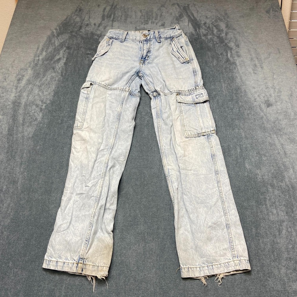 Aeropostale Cargo Jeans Womens XS Blue Denim High Rise Light Wash Straight Leg